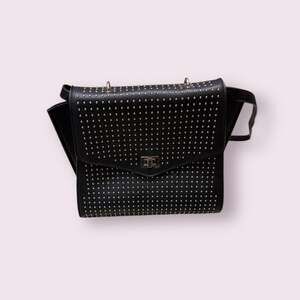 Steve Madden BAidan Black Studded Flap Crossbody Bag
